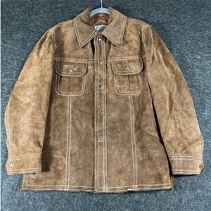 Vintage 80s Spiegel Jacket Mens 42 Brown Suede Leather Western Contrast Stitch